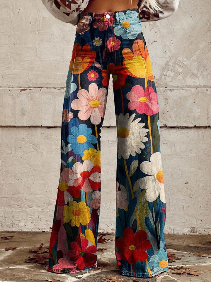 Harper - Comfortable Colourful Floral Print Wide Leg Pants